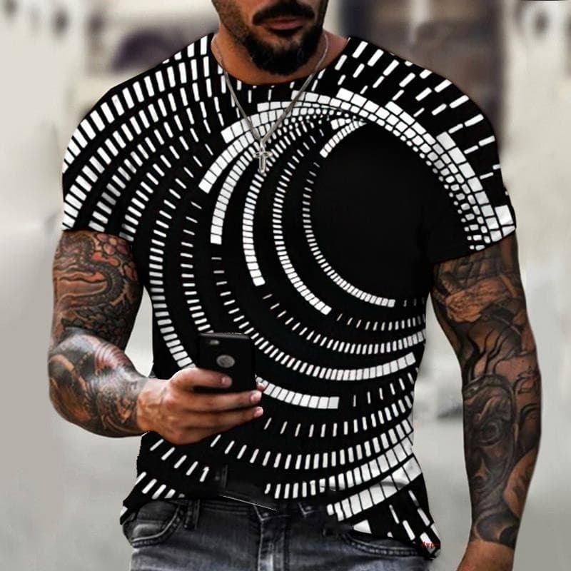Camiseta Masculina Preta Com Estampa 3D De Manga Curta E Blusas Redondas