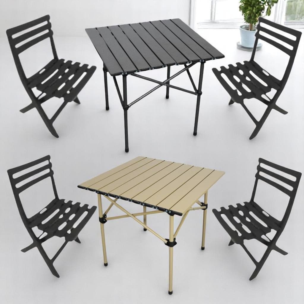 Kit com 1 Mesa e 4 Cadeira Dobráveis  Portátil, Resistente e Pronto para Aventura!