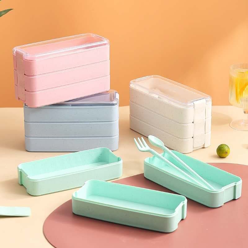 Marmita Lancheira 3 Camadas 900ml Com Talheres - Pote Micro-ondas Estilo Bento