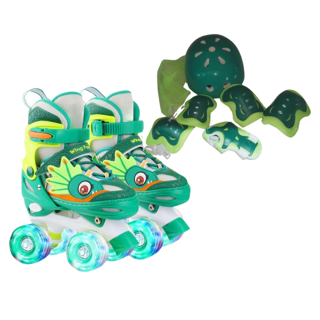 PATINS INFANTIL 4 RODAS +LED QUADRADO TAMANHO AJUSTÁVEL +KIT PROTEÇÃO DINO-LANÇAMENTO