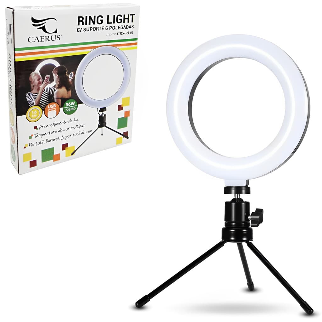 Iluminador Ring Light Usb 20cm  8'' com Tripé Mesa