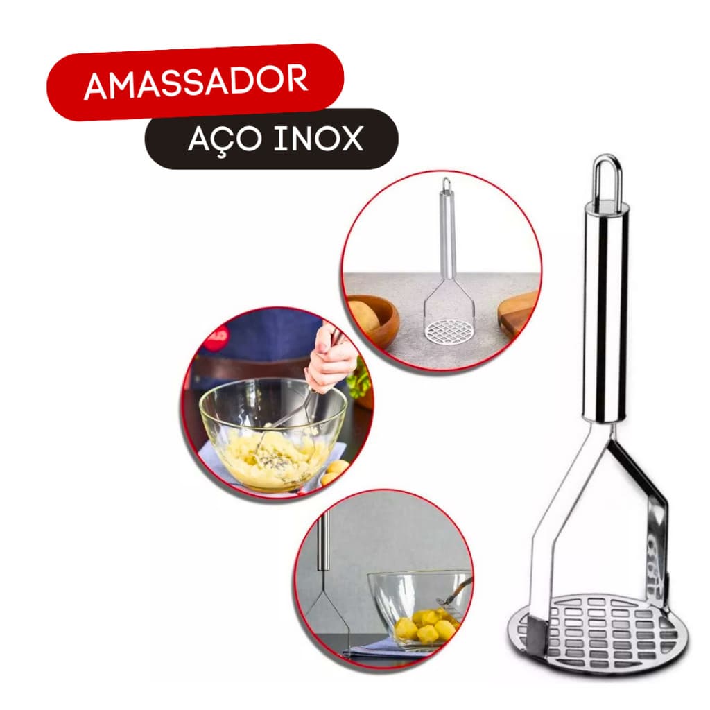 Amassador Batata Legumes Purê Espremedor em Aço Inox Reforçado