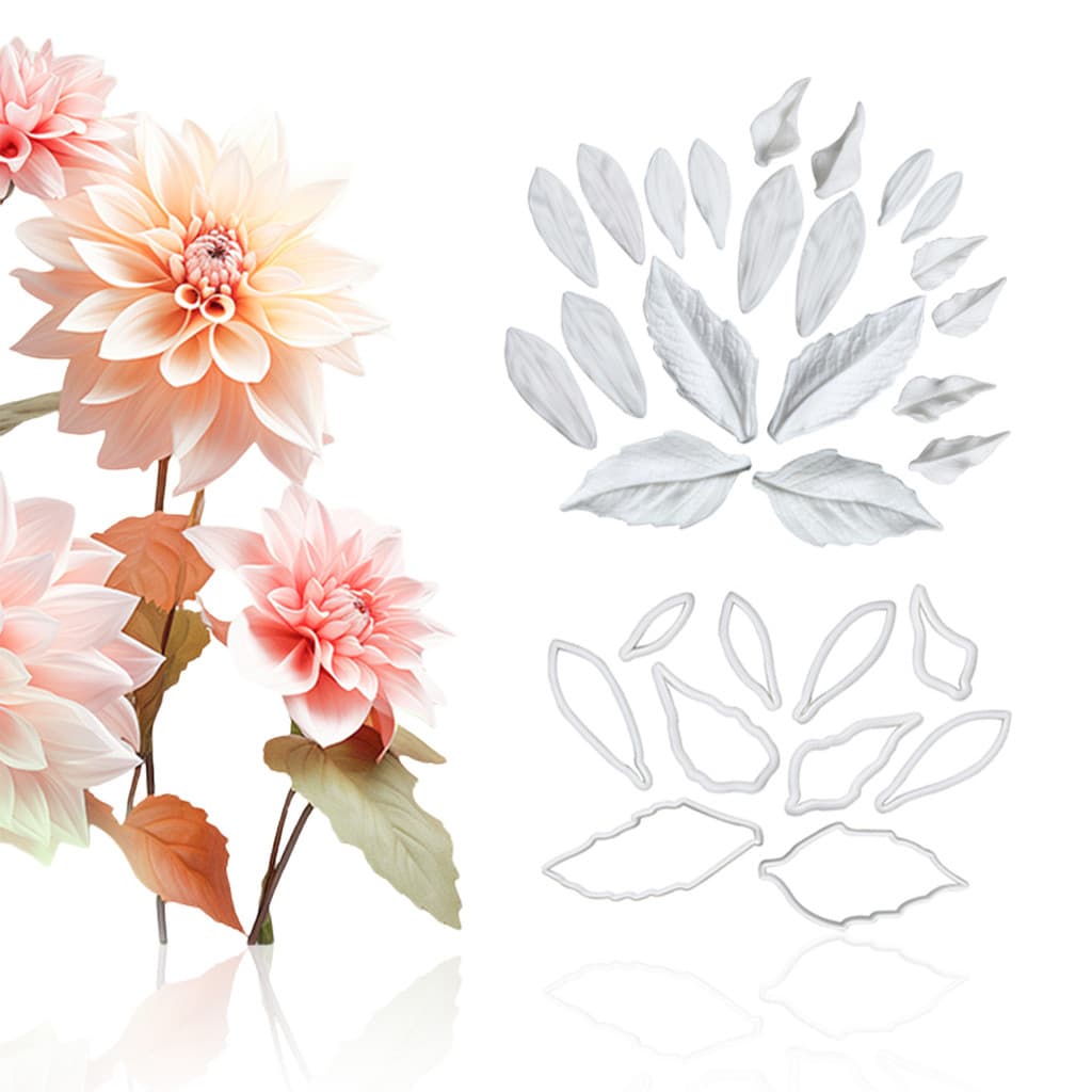 KALAIEN Conjunto de 20 Peças de Molde de Silicone para Flores de Dália e Cortador de Plástico para Decoração Criativa de