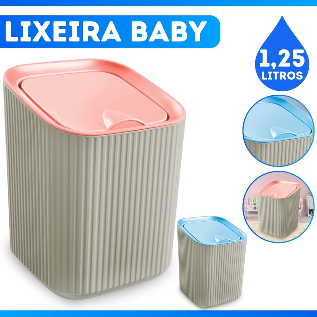 Lixeira 1,25 Litros Baby Quarto Bebê Plástica Azul ou Rosa - MAIS BARATA