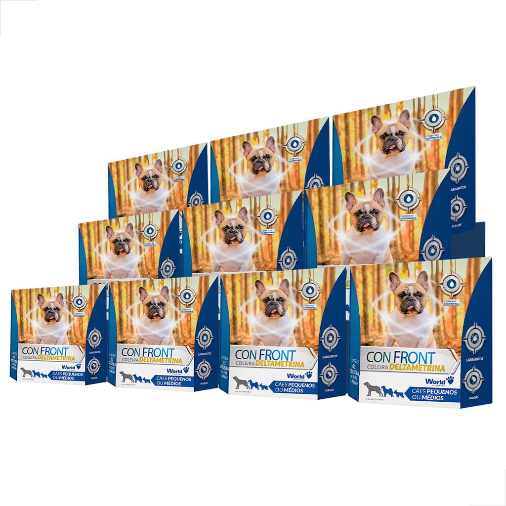 KIT 10 UN Coleira Comfront Antipulgas E Carrapatos Deltametrina 19g Cães Peq. Medio