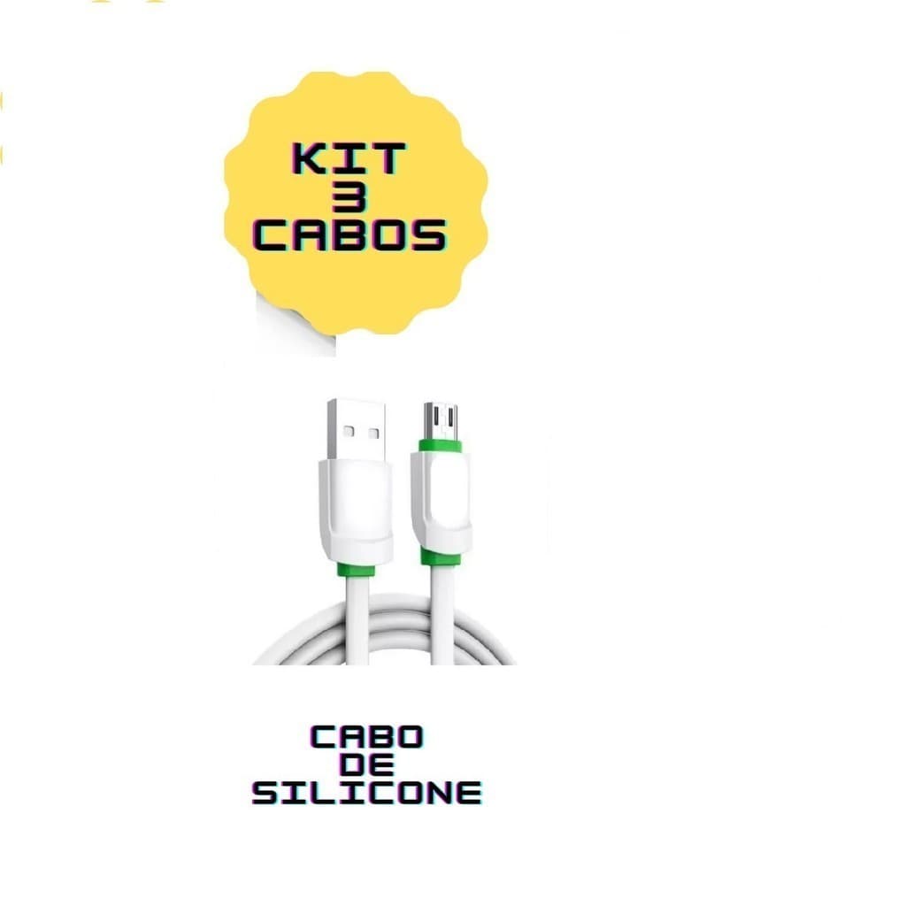Kit 3 Cabos Carregadores Turbo Para Celular Usb V8 Compativel Para Samsung Xiaomi LG Motorola Reforçado