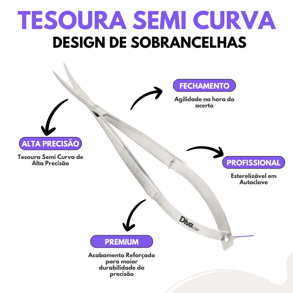 Tesoura Semi Curva Para Sobrancelhas Castroviejo Autoclave