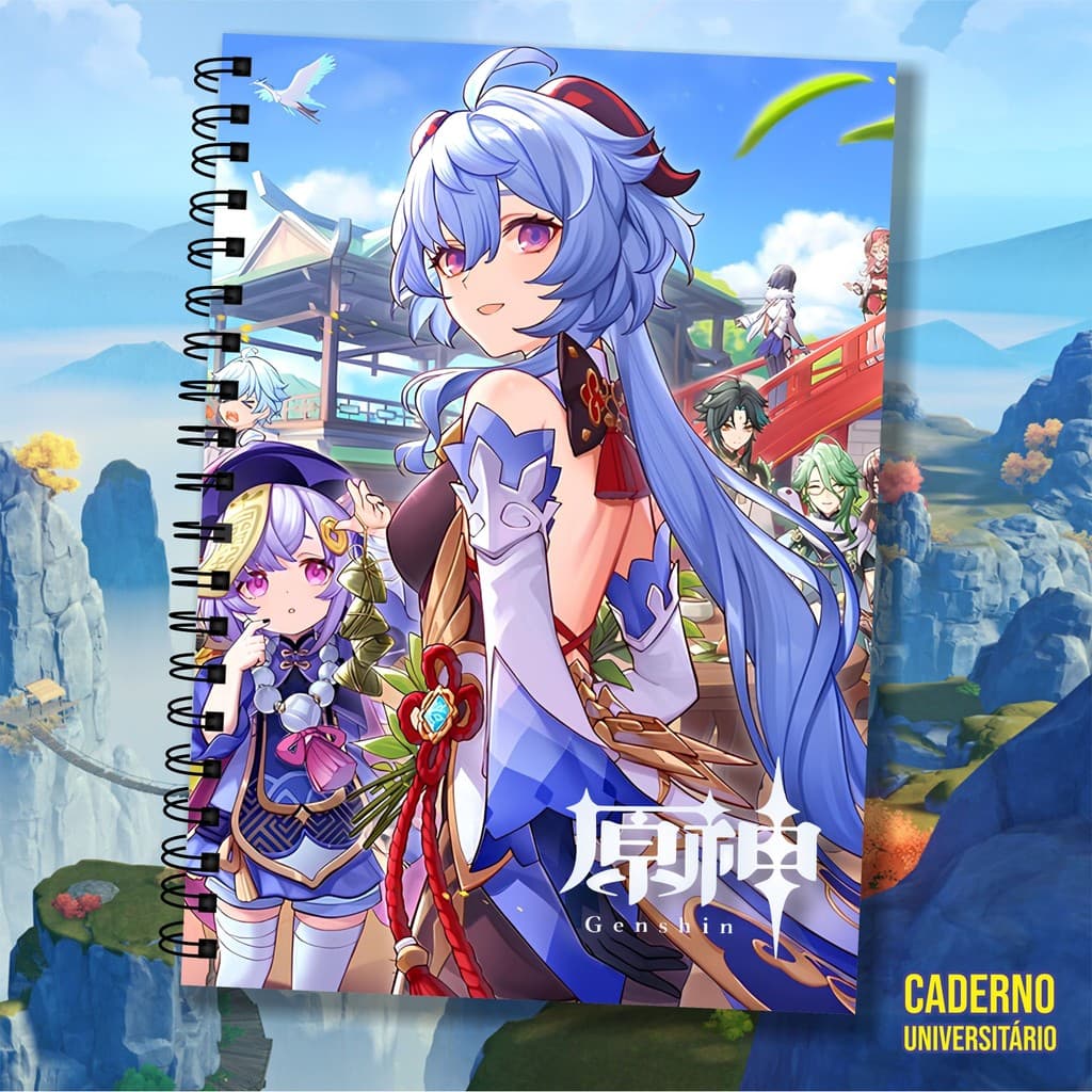 Caderno Universitário Personalizado Genshin Impact  1 Matéria, 5 Matérias, 10 Matérias,  15 Matérias