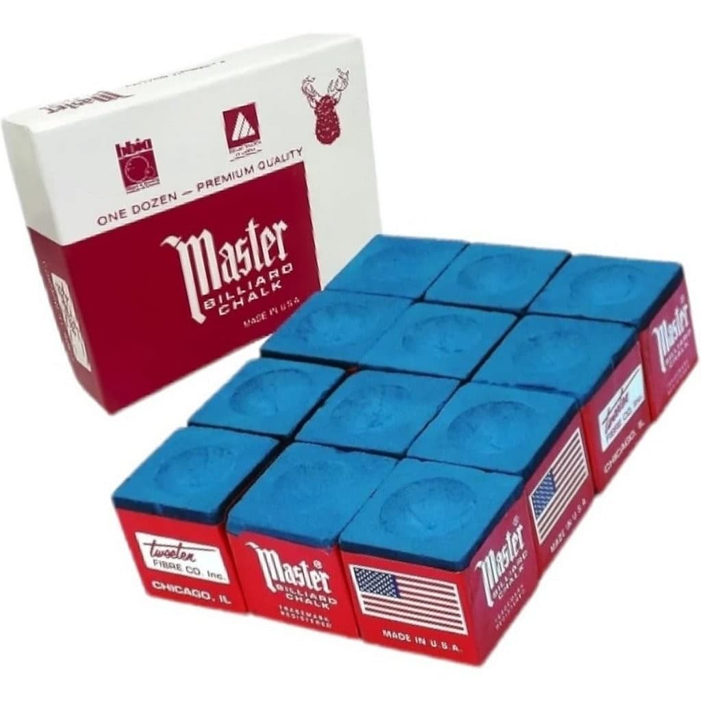 Giz Master Azul Preto Vermelho Para Tacos Profissional Sinuca Bilhar Caixa Com 12 Unidades