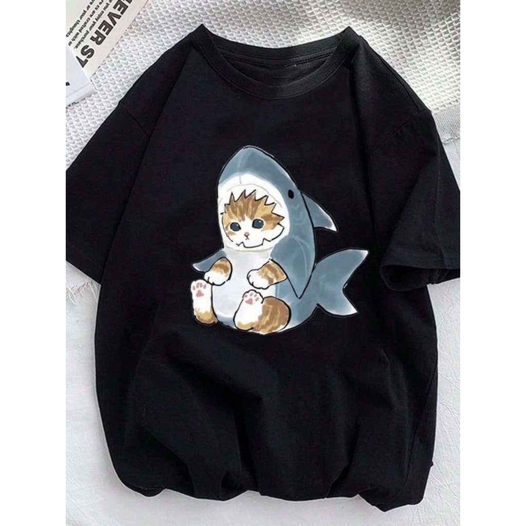 Camiseta Unissex  Basica100% Algodão Gato Pijama de Tubarão Lançamento Envio Hoje!!