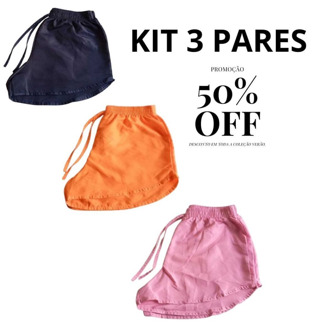 Kit 3 Bermuda Shorts Tactel Moda Blogueiras - Casual Envio Em 24 Horas !!