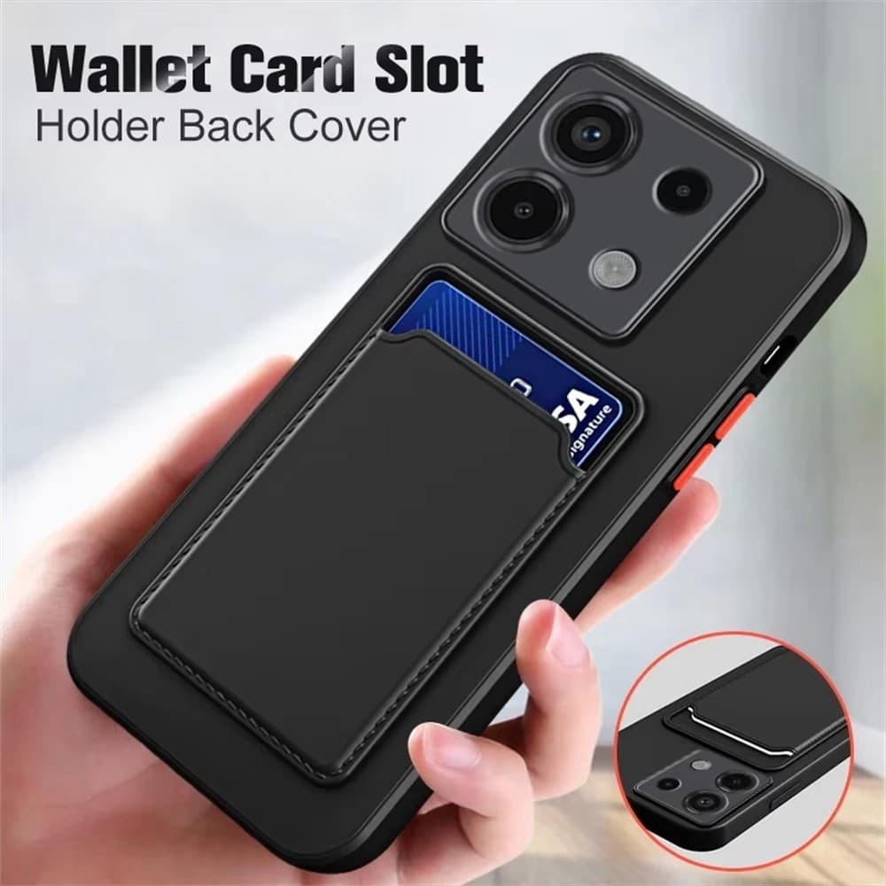 Capa De Suporte Para Cartão De Silicone Macio Xiaomi Poco X7 X6 X5 M6 Pro Redmi 14C 13C Note 15 14 13 Pro Plus Carteira