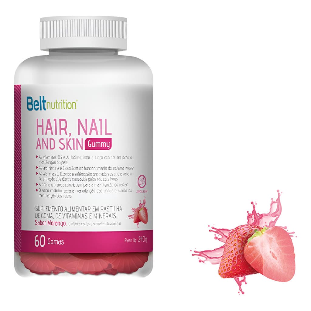 Belt Hair Nail And Skin Gummy Morango 60 Gomas Vitamina