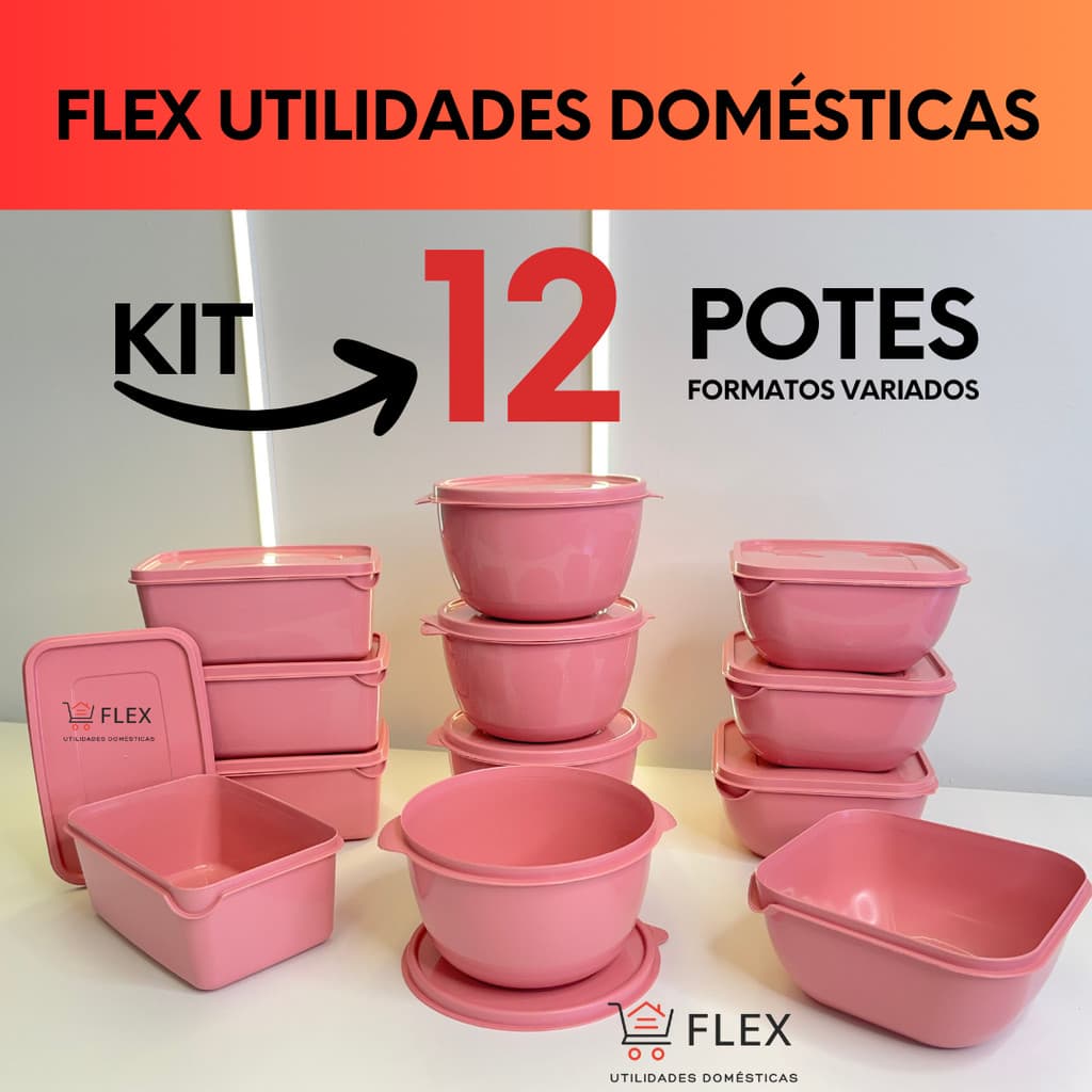 Potes Plásticos, Marmita - formatos variados - 1 litro - Kit com 12 unidades