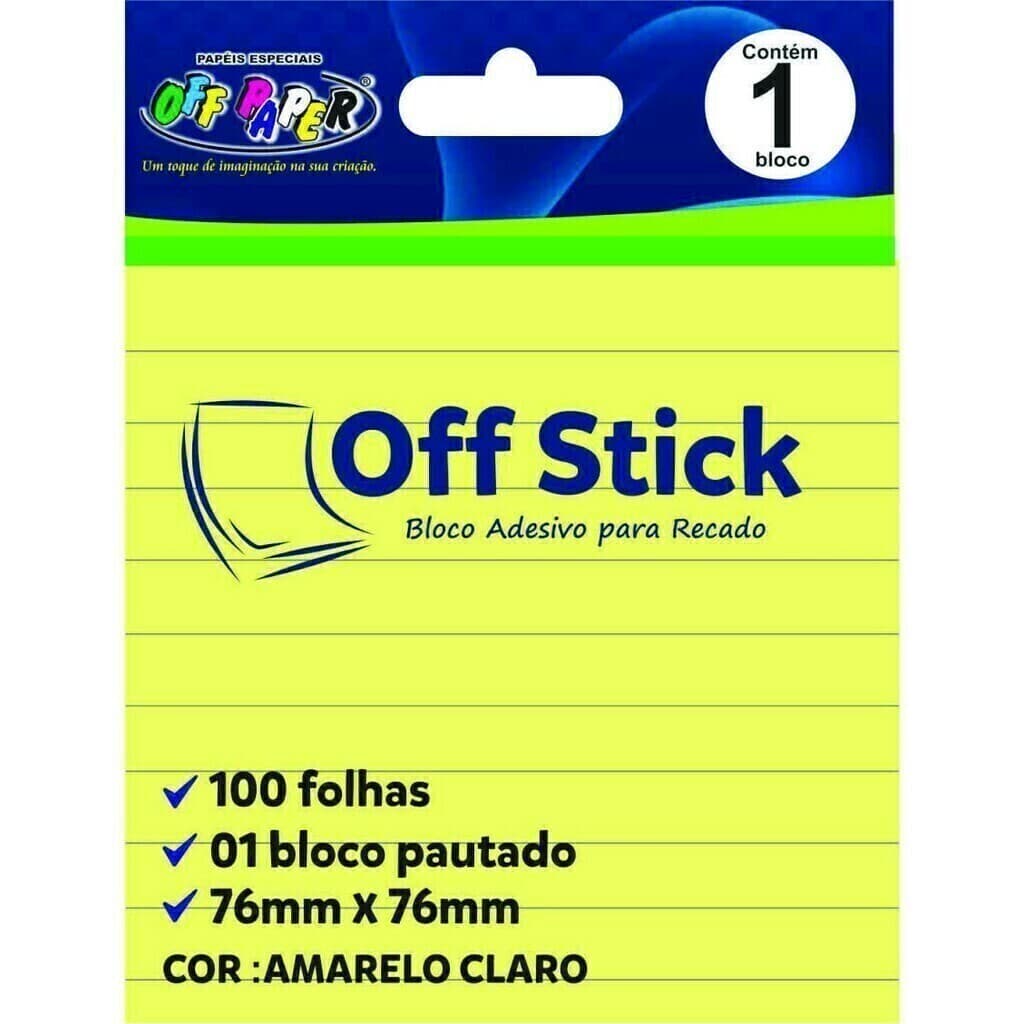 Off Stick Bloco Adesivo Pautado 100 Folhas 76mm x 76mm Post-it Anotação Off Paper