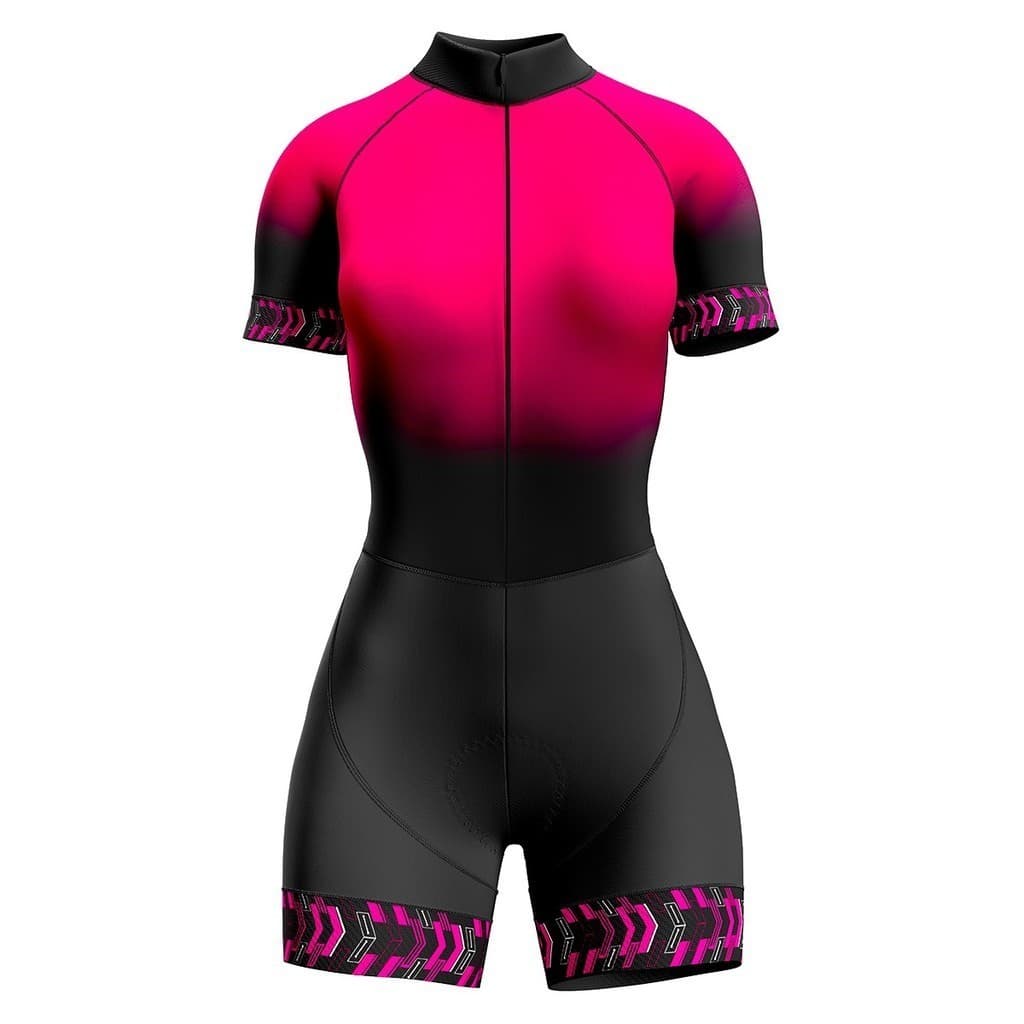 MACAQUINHO CICLISMO FEMININO STELLA WEAR ROSA DEGRADE EM GEL COM BOLSOS UV 50+
