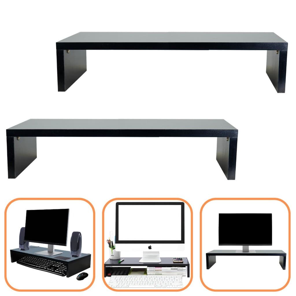 Kit Suporte Monitor 10x60x20cm MDF Preto 2 Unidades