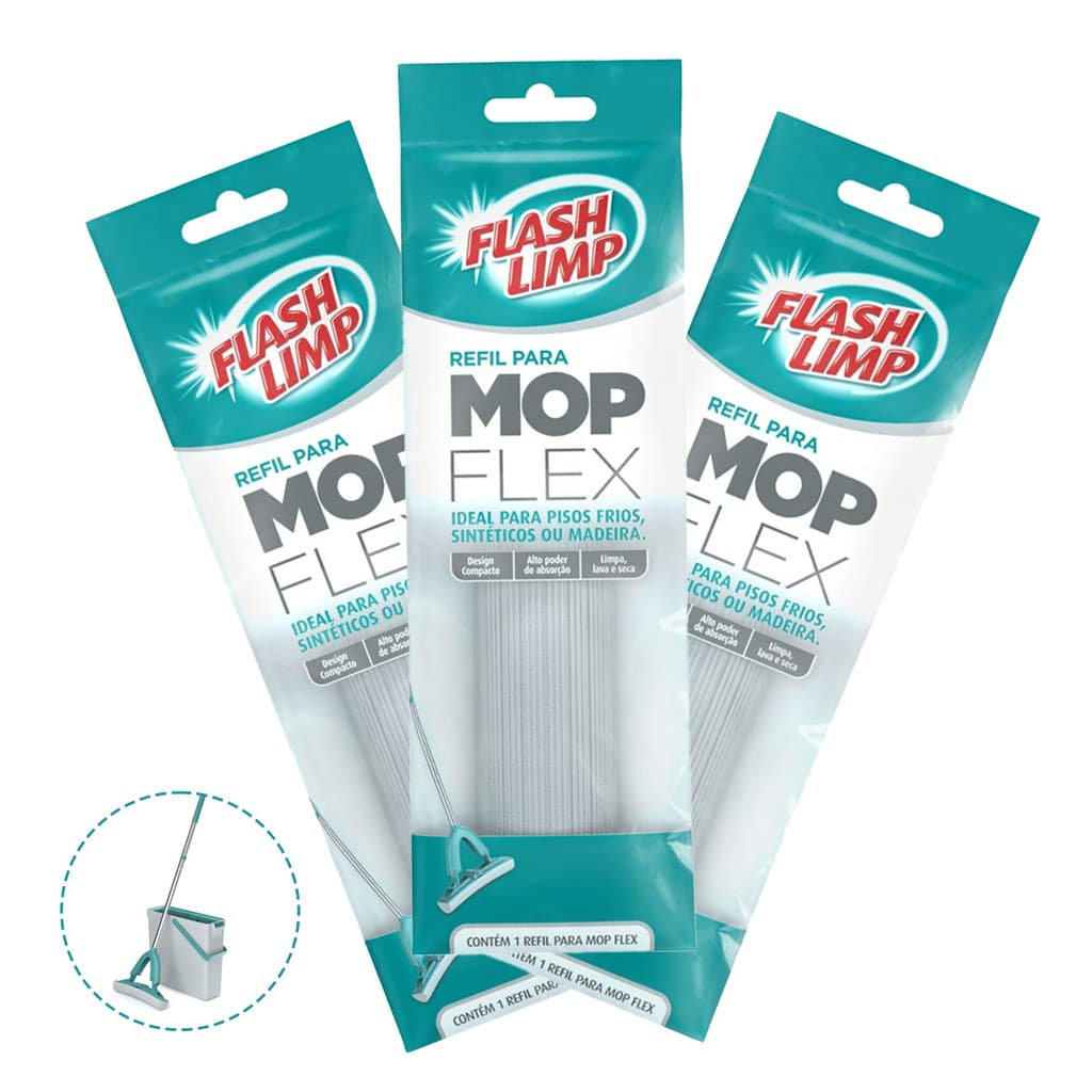 Refil Para Mop Flex Lava  Seca Tira Pelos E Pó  Kit C/3 Original Flash Limp Rmop7092