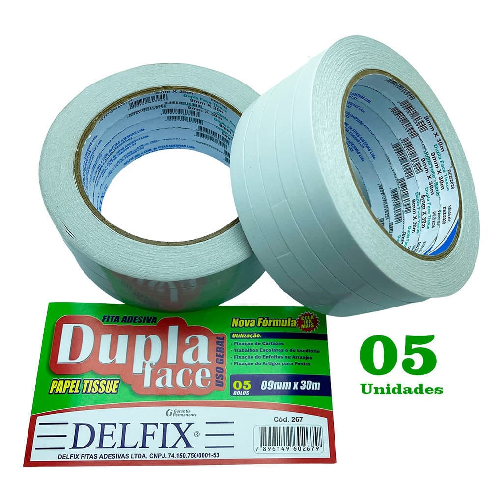 Fita Adesiva Dupla Face Transparente Delfix 9mm X 30m - 5 Unidades