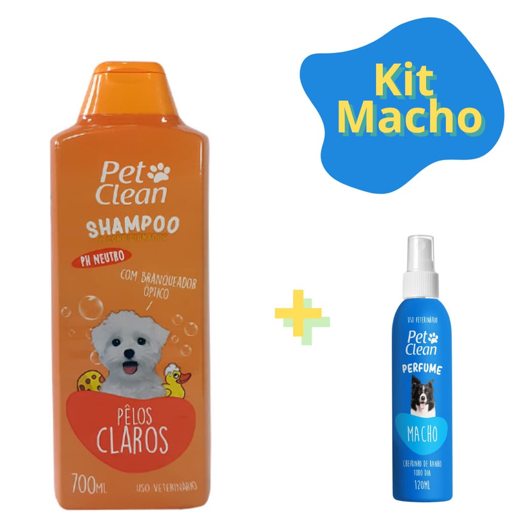 Shampoo  e Condicionador Pêlos Claros + 1 Perfume 120ml para Cães e Gatos Pet Clean KIT