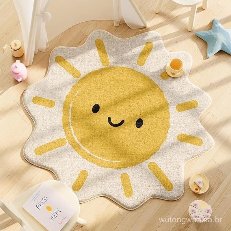 Tapete redondo dos desenhos animados bonito sol imitação de caxemira para engrossar o quarto ao lado da cama