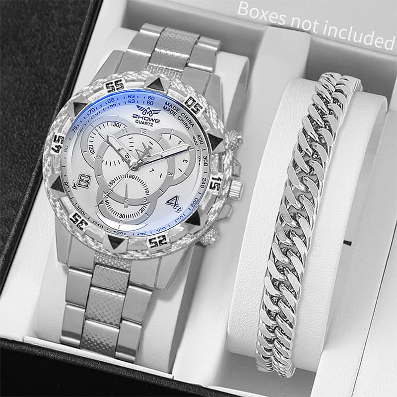 Kit 2pcs Relógios Masculinos de Quartzo e Pulseira Estilosa - Estilo de Negócios com Grande Mostrador