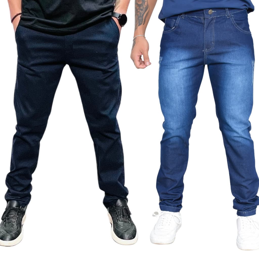 Kit 2 Calças para Homens Serviço Jeans com Elastano Tradicional Zíper