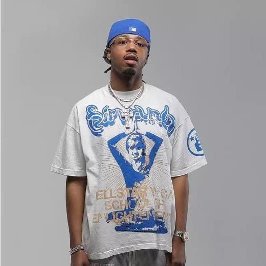 HELLSTAR Yoga Fashion Vintage Camiseta De Manga OVERSISE Impressa Para Homens Com Solta Hip Hop Summer