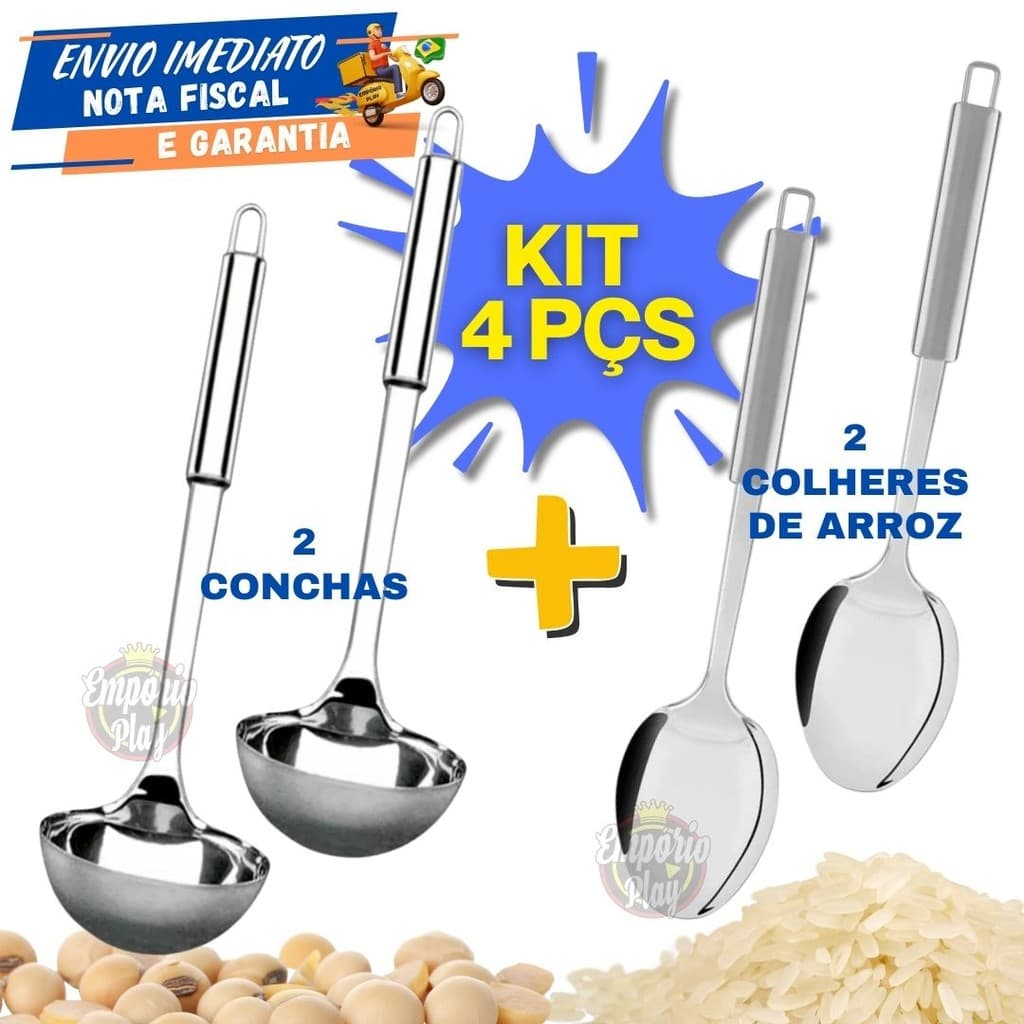 Kit 2 Concha Inox de 32 cm 2 Colher De Arroz Inox de 32 cm Utensílios para Cozinha Restaurante