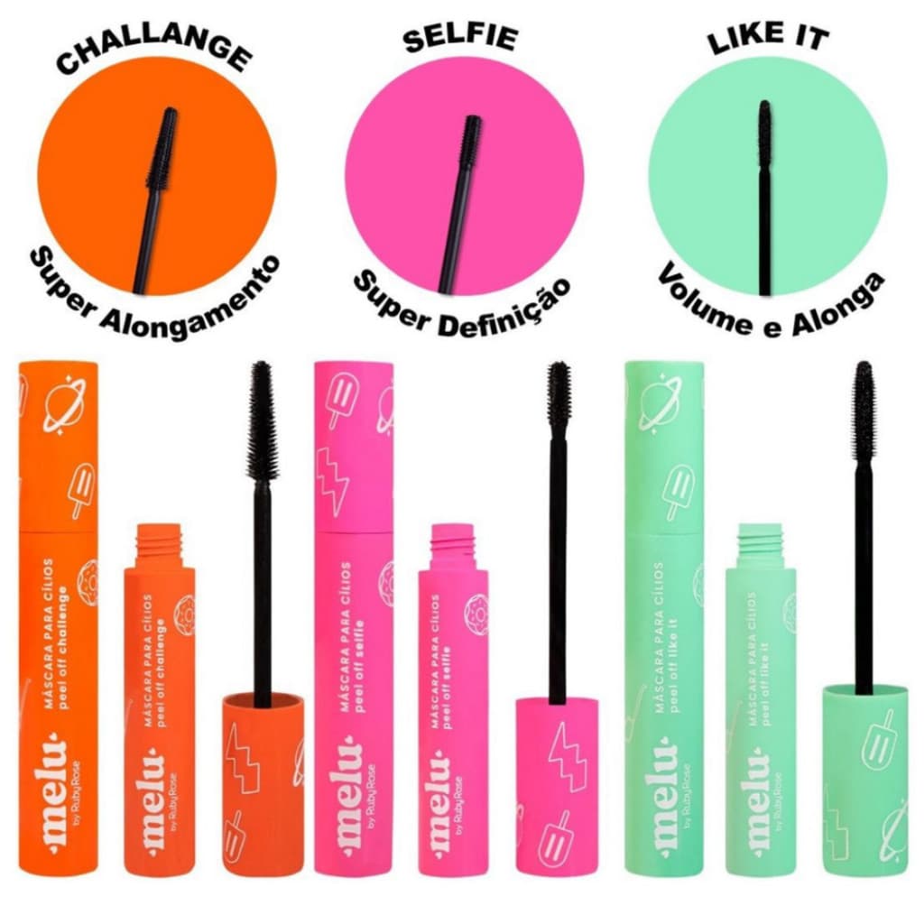 Kit 3 Mascaras Para Cílios, Selfie, Like It e Challange  Melu By Ruby Rose