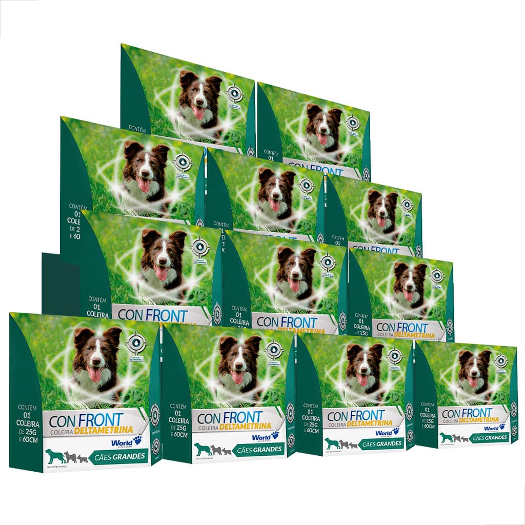 KIT 12 Unidades Coleira Antipulgas Cães Grande Confront Deltametrina Cor Incolor