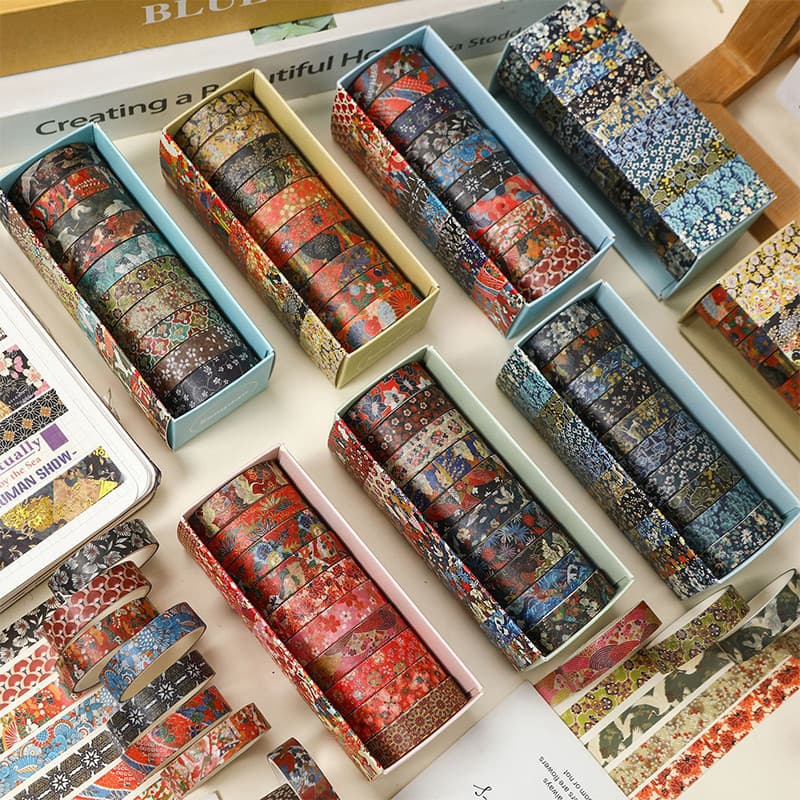 10 Rolos Encaixotados Vintage Ukiyo-e Série Básica Washi Fita Adesivos Decorativos Material DIY Fitas De Mascaramento