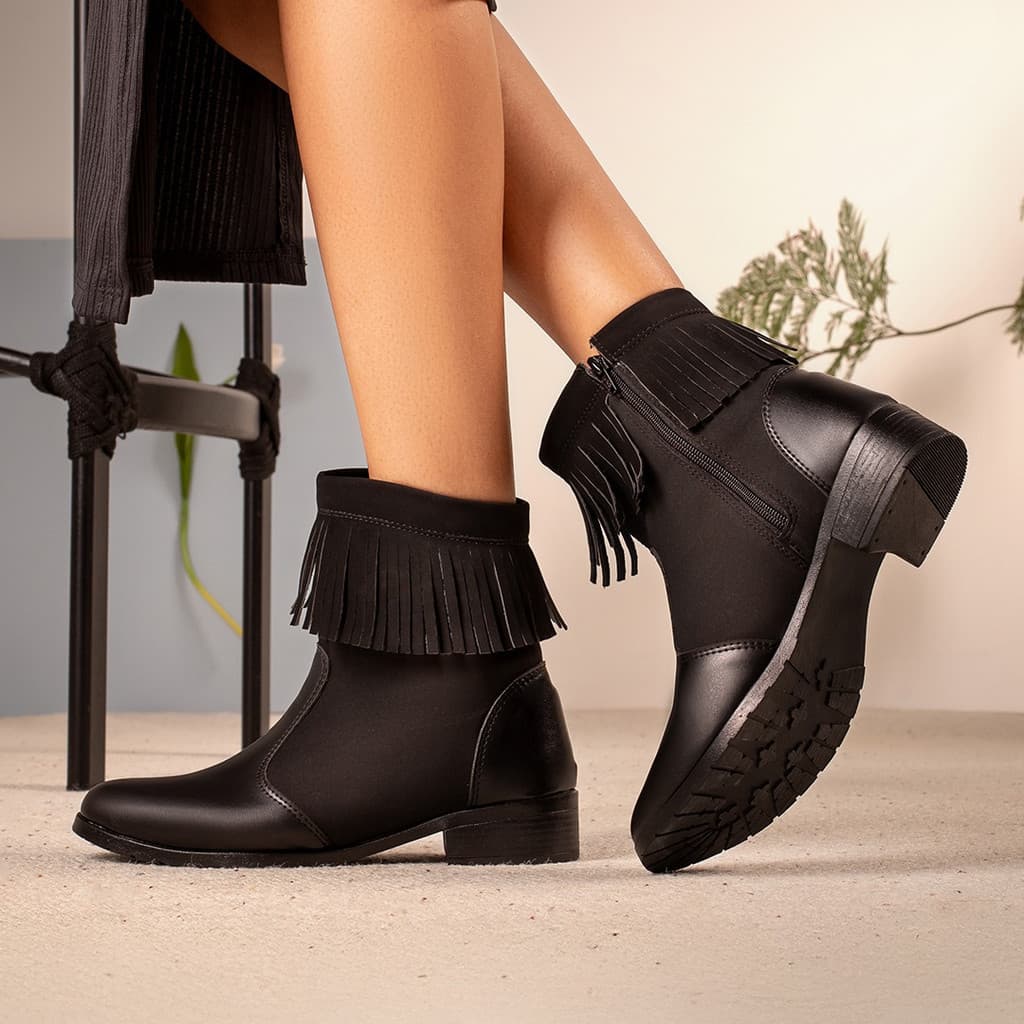 Bota Coturno Feminina Confortável Franja Estilo Country 2025 Inverno Verão