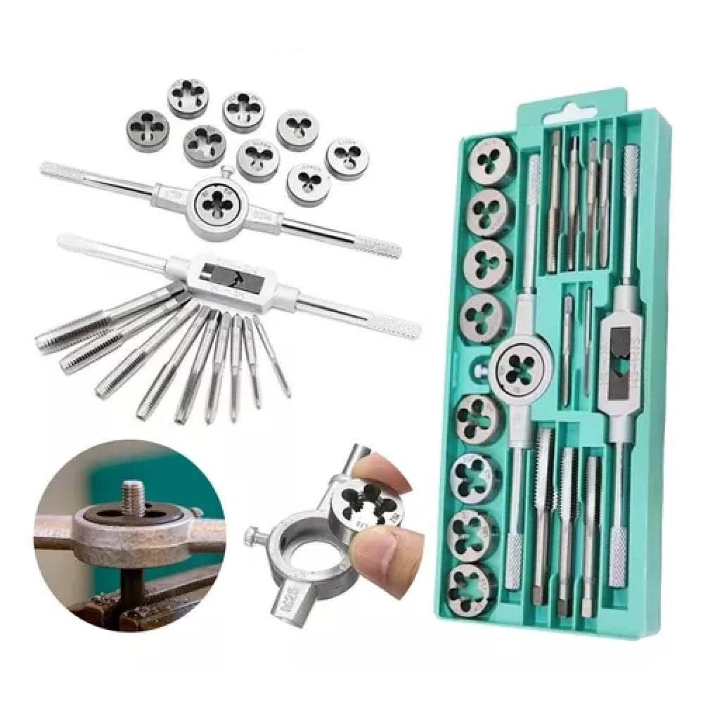 JOGO DE TARRACHA E COSSINETE ROSCA FINA 20 PECAS MANUAL FEMEA MACHO COM MALETA BLISTER PROFISSIONAL