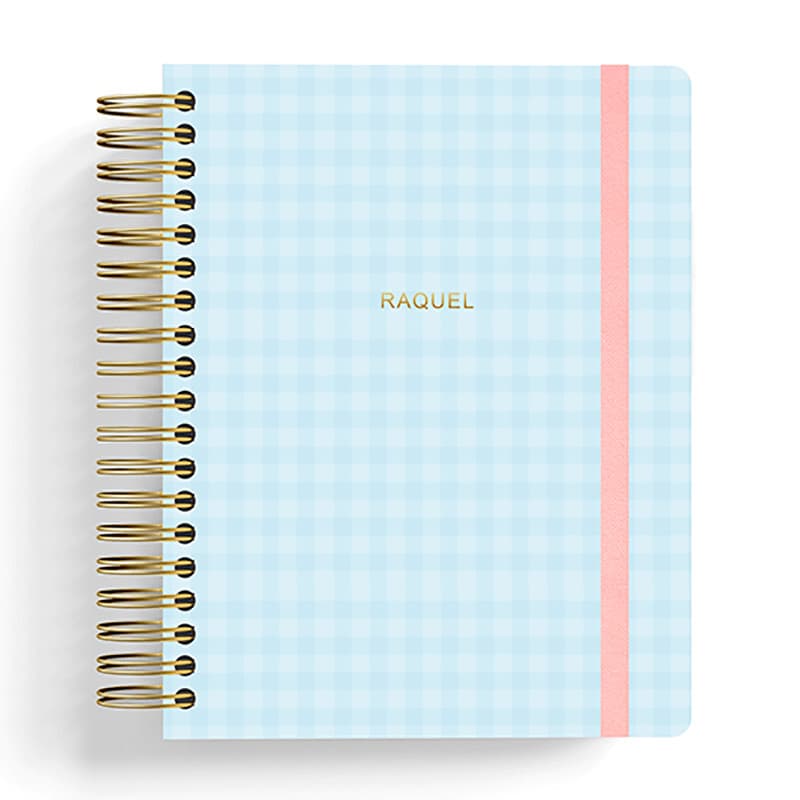 CADERNO SMART PERSONALIZADO COM SEU NOME NA CAPA EM HOTSTAMP | VICHY AZUL BB | TAMANHO COLEGIAL | FOLHAS REPOSICIONÁVEIS