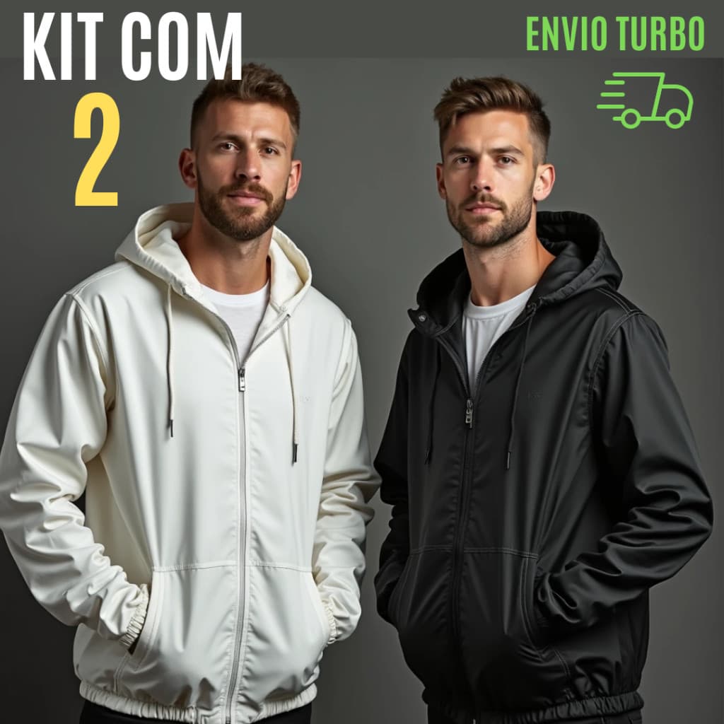 KIT 2 Jaqueta Corta Vento Forrado Premium Com Capuz Liso Casaco Blusão Bobojaco com Ziper
