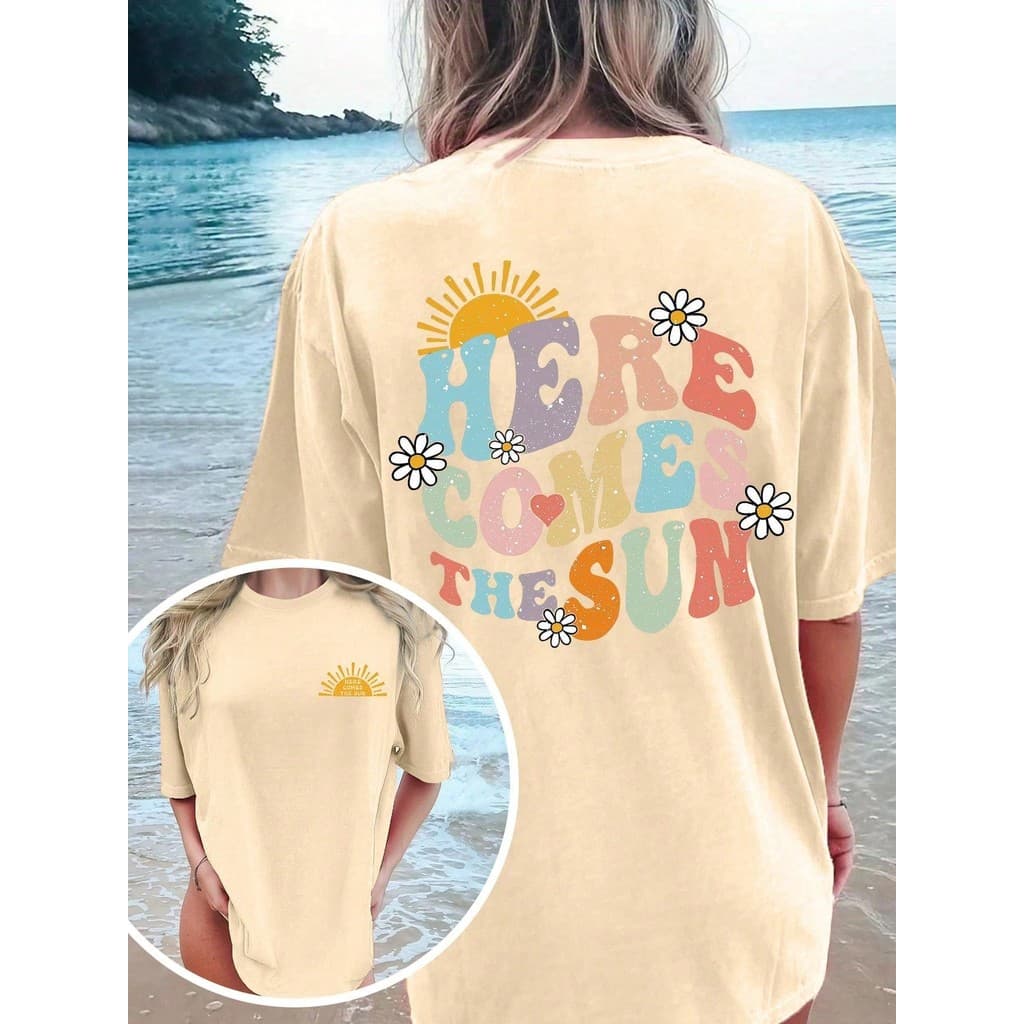 Camiseta 100% Algodão Premium Fio Penteado Unissex Estampa Slogan Vamos Ver o Sol
