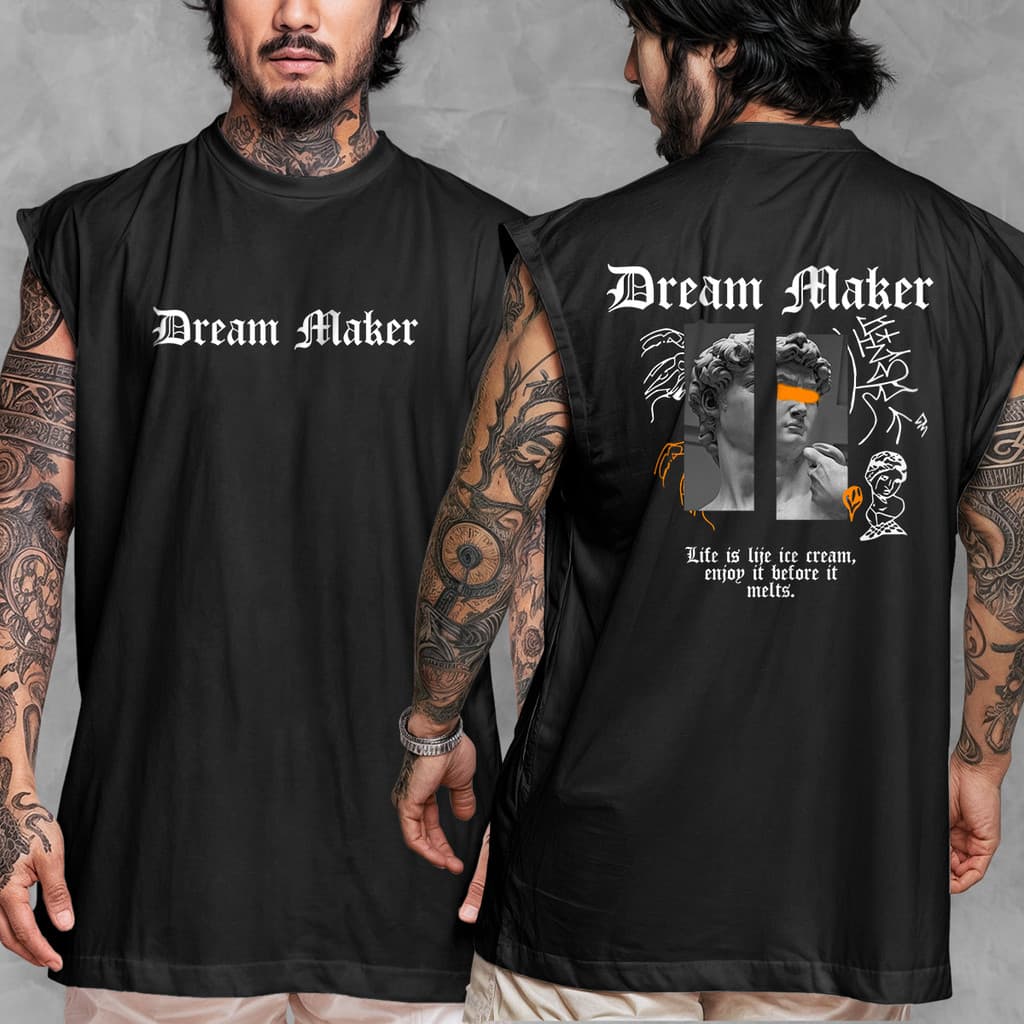 Camiseta Regata Oversized Streetwear Estampada Dream Maker Em Algodão