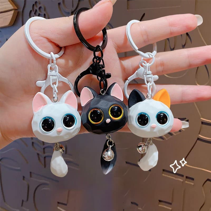Bonito Dos Desenhos Animados Olhos Grandes Cabeça De Gato Chaveiro Criativo Resina Boneca Casal Carro Acessórios Saco Pi