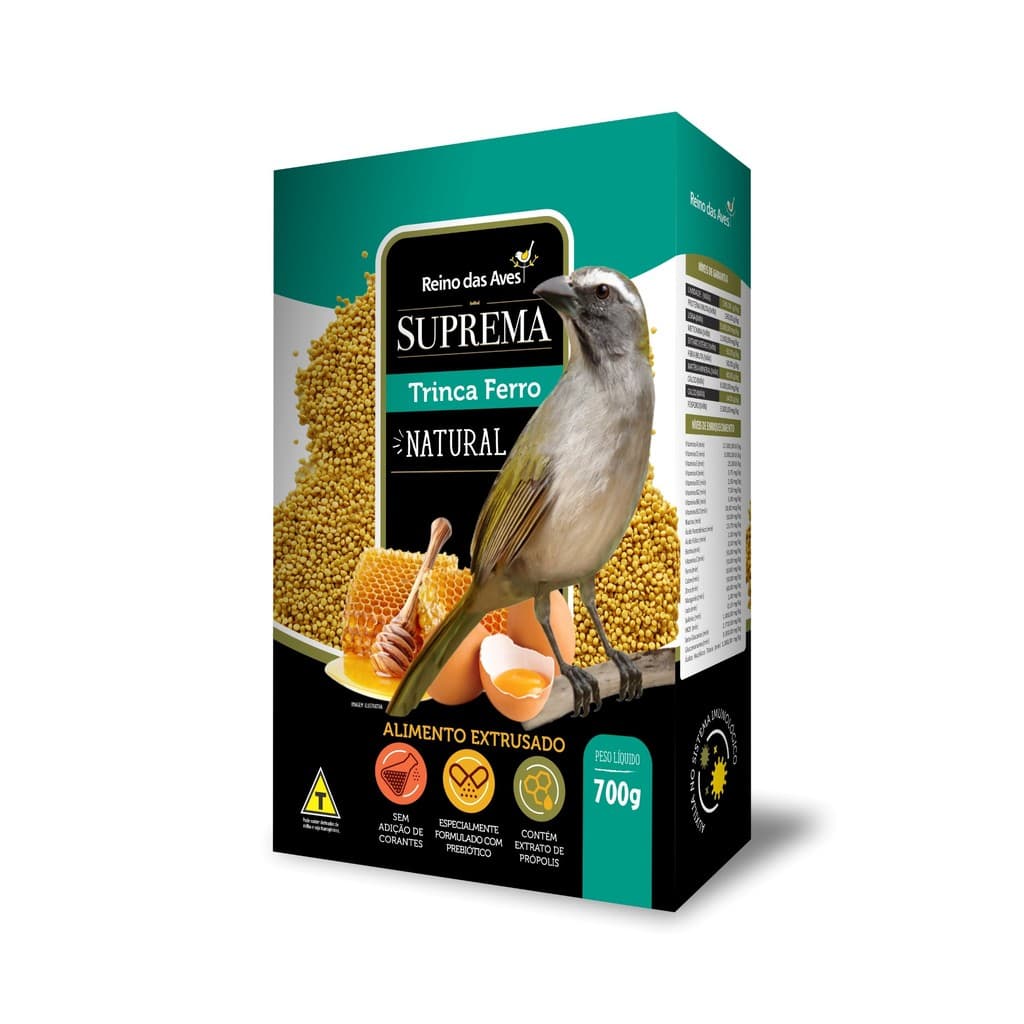 Ração Suprema Natural Trinca-Ferro 700g Reino das Aves–Nutrição completa fortalece saúde e plumagem