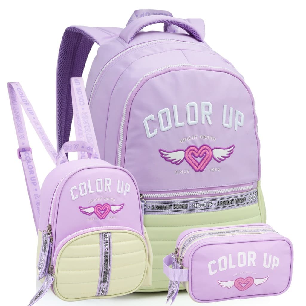 Kit Mochila de Costas 18" Color UP Lancheira Térmica Estojo