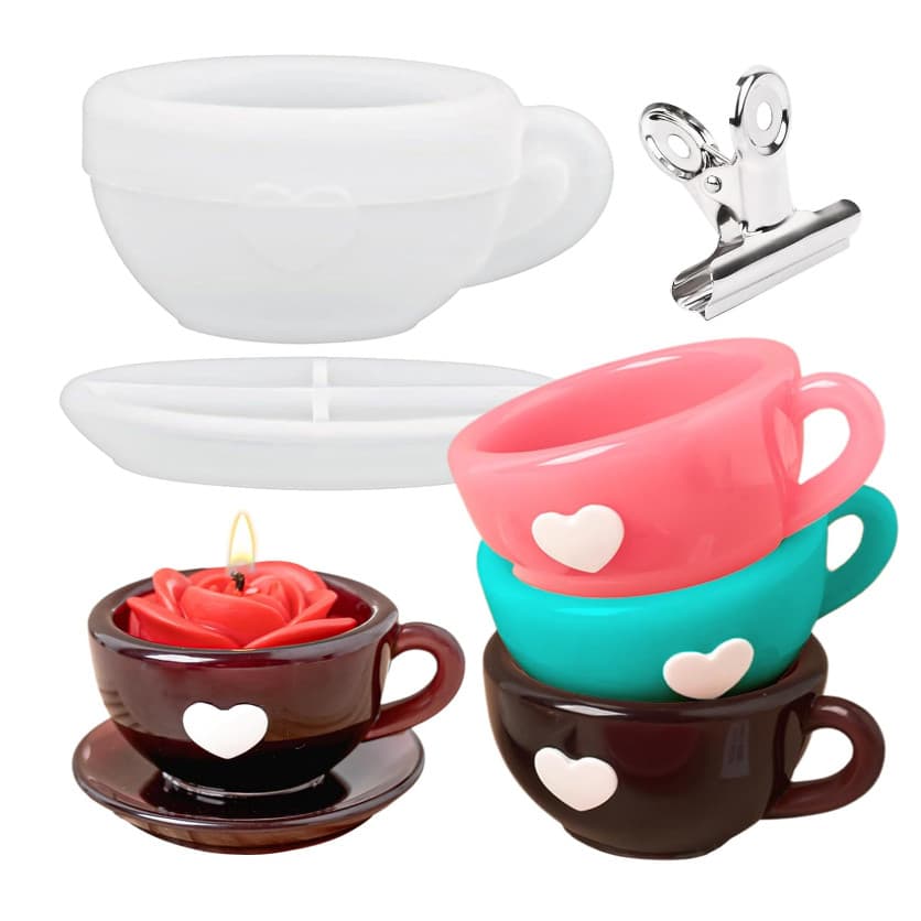 Moldes De Resina Xícara De Café Com Pires Molde De Silicone Para Fundição Epóxi Vaso De Velas Artesanal Recipiente De Jo