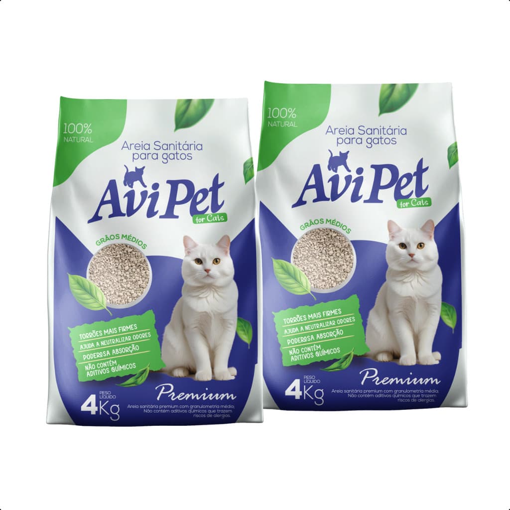 Kit 02 Areia Para Gato Avipet Grãos Médios 4Kg