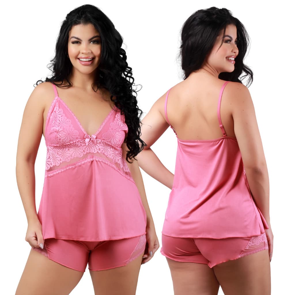 Pijama Baby Doll Feminino Conjunto Roupa de Dormir Short Doll Renda