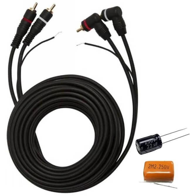 Cabo Rca 5 Metros Emborrachado + Capacitor Driver 22Ufx250v + Capacitor Tweeter 2,2Ufx250v
