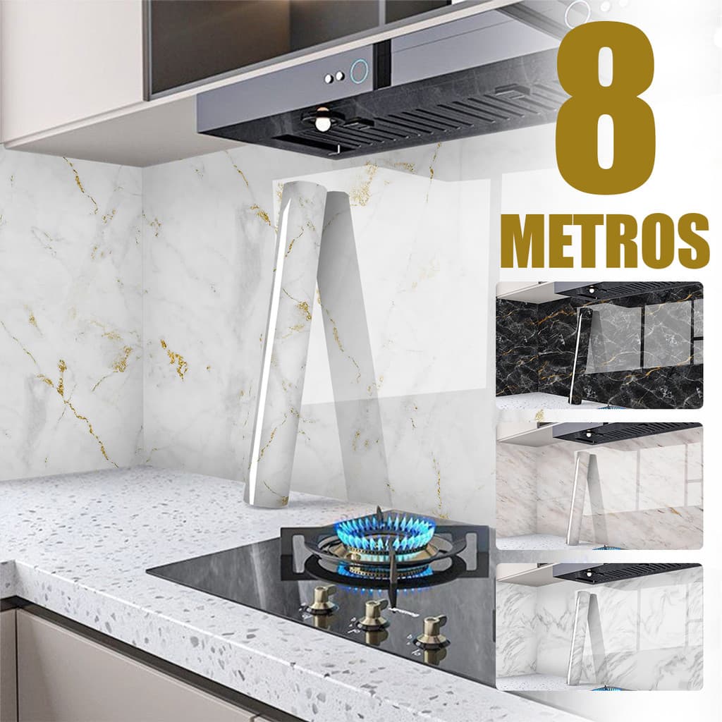 Adesivo de Mármore Dourado 8m Vinílico Impermeável & Antifúngico Para Quarto Sala e Cozinha Lavável