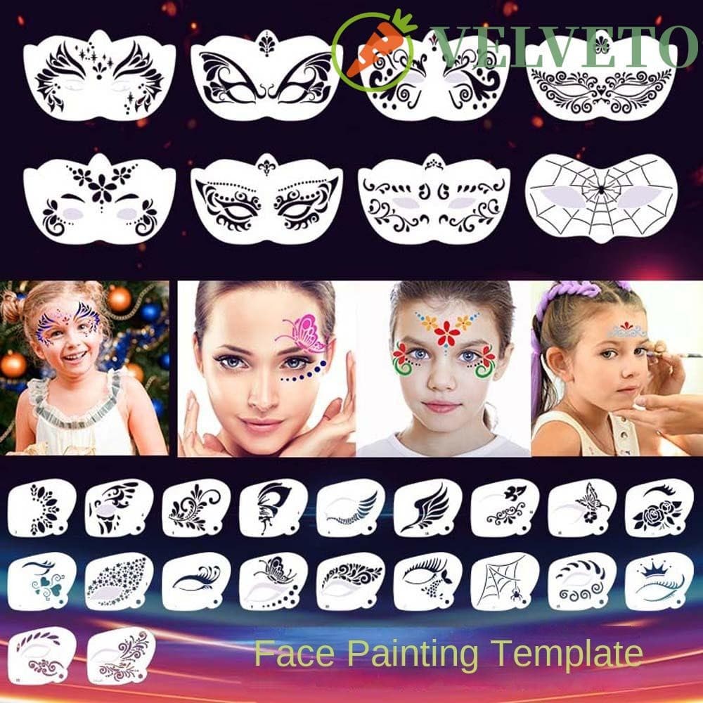 Modelos De Pintura Facial ELVETO , Estênceis De Arte Corporal Reutilizáveis Ocos , Ferramentas Decorativas De Maquiagem