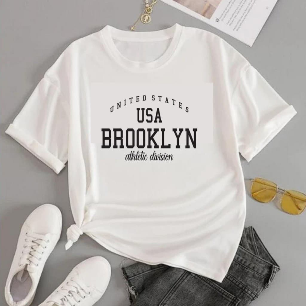 Camiseta T-Shirt Feminina Estampada 100% Algodão Brooklyn USA Tendência