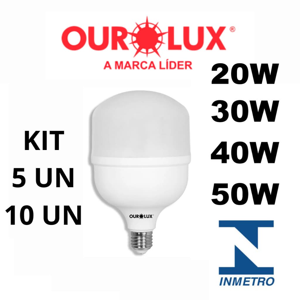 Lâmpada Led Bulbo Ourolux 20W 30W 40W 50W SUPERLED Ourolux Kits com 5 ou 10 unidades