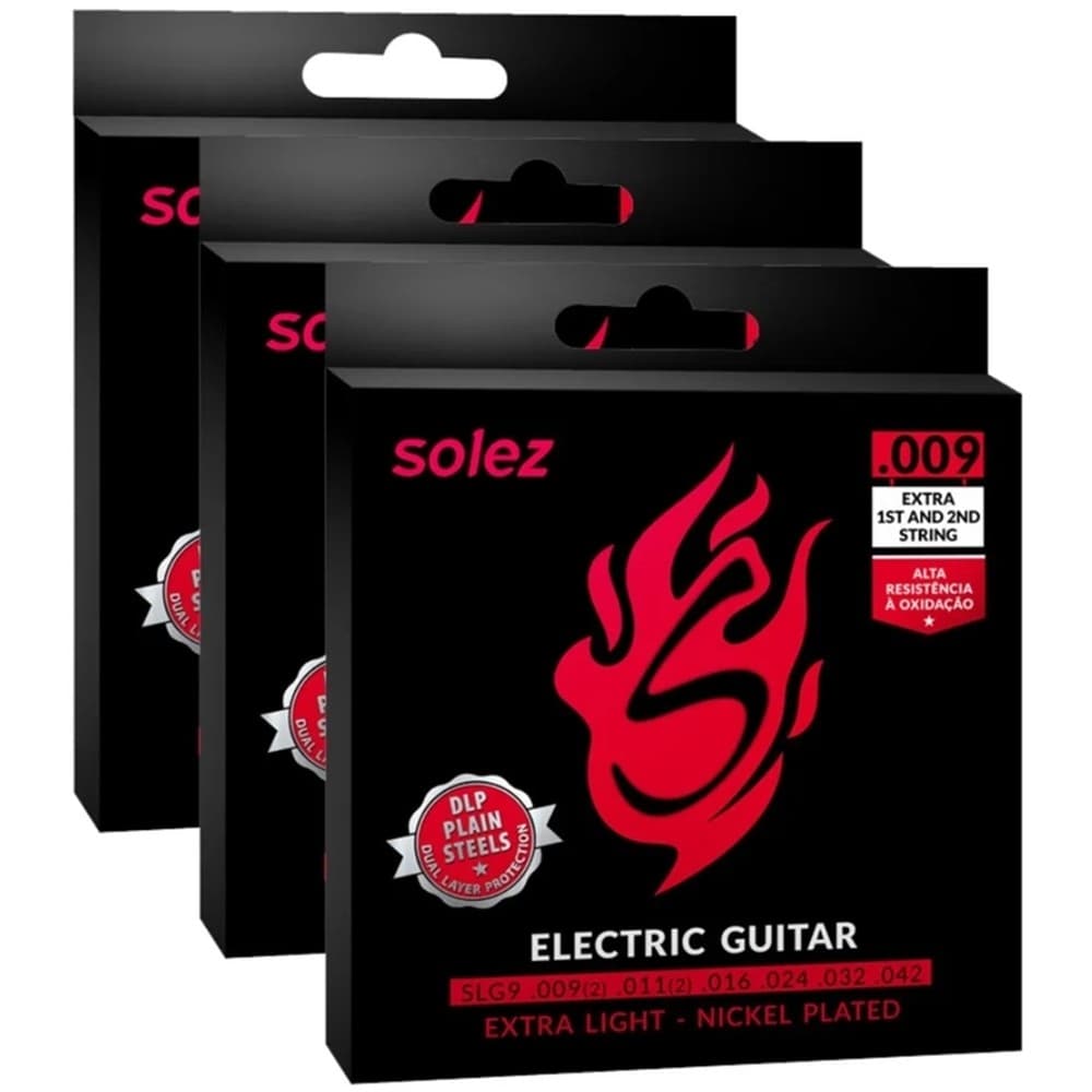 KIT ENCORDOAMENTO GUITARRA SOLEZ SLG9 DLP 0.009 - 3 UNIDADES